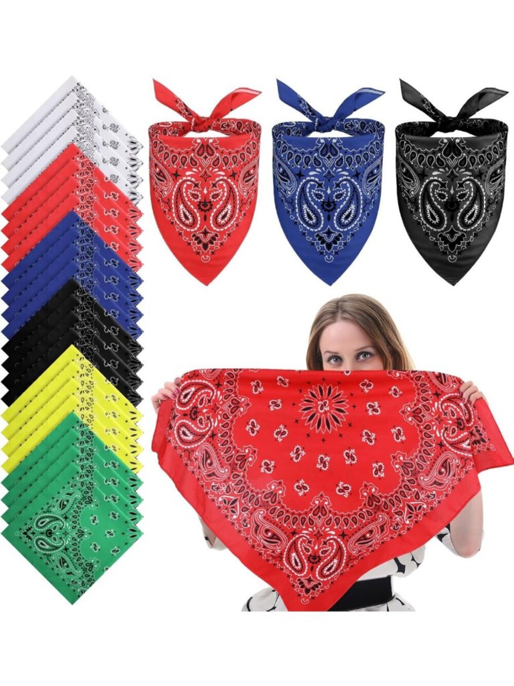 24 Extra Large Multi-Color Paisley Bandanas - 27x27 Inch Fashion Accessories